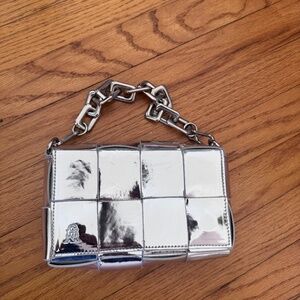 Steve Madden Silver Mirror Mini Bag – Chunky Chain, Statement Handbag